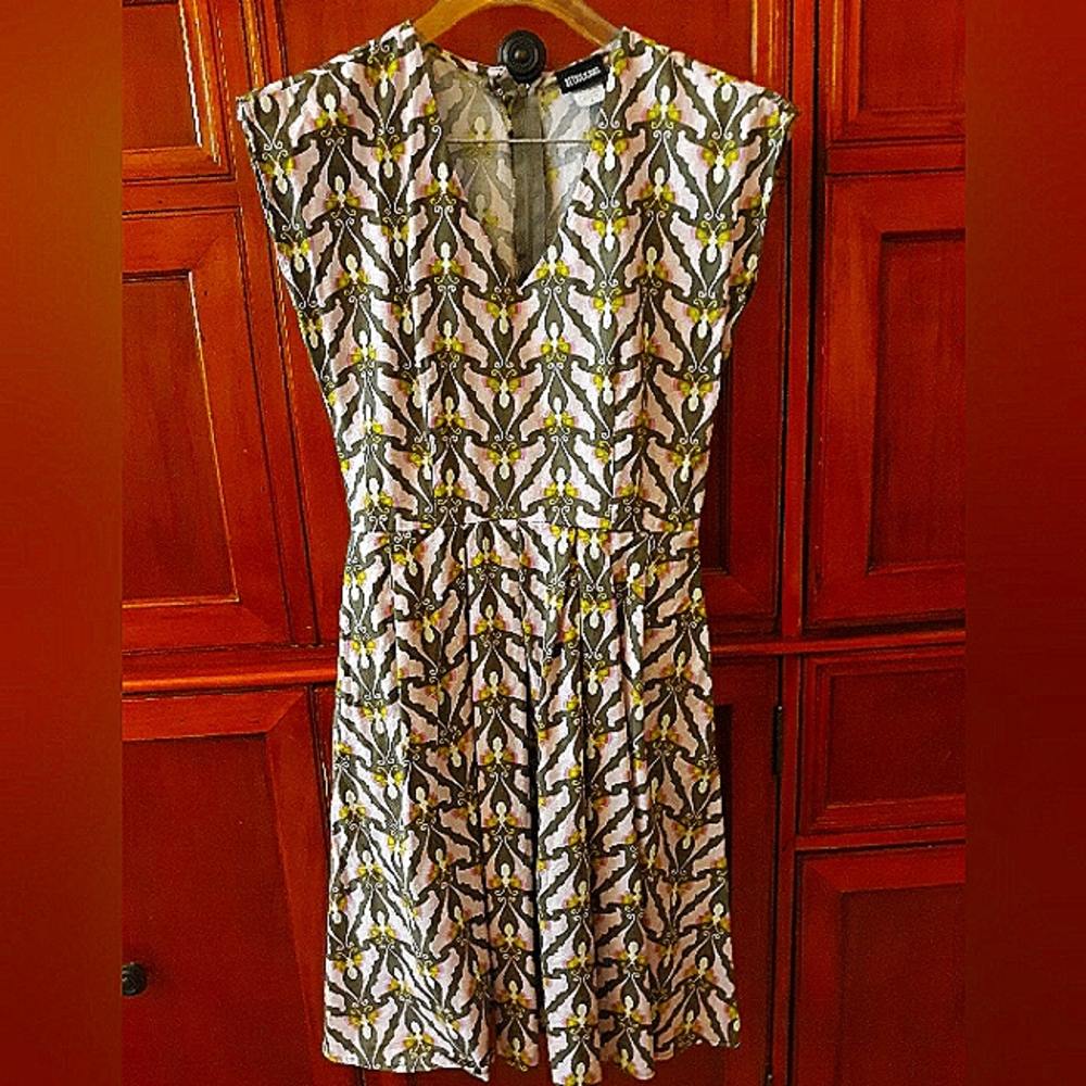 Retrolicious Small Dark Green Pink Luna Moth Retro Style Dress--FINAL PRICE